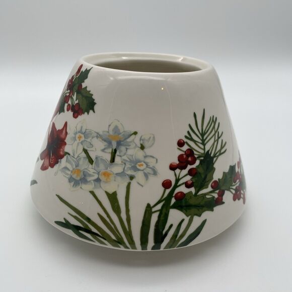 Candle Jar Ceramic Shade Topper Holly Berries Amaryllis Daphodils Winter Holiday - Picture 4 of 8